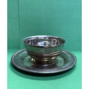 Oneida Silver Plated Sauce Gravy Wine Bowl w Ornate Attached Under Tray VTG